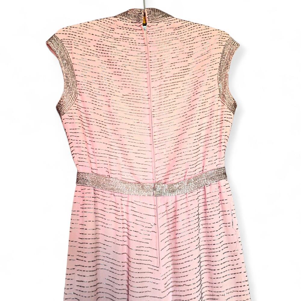Vintage 1960s Malcolm Starr Beaded Evening Gown Pink Column Dress Hong Kong 10 - Picture 10 of 15